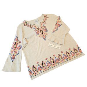 ALFRED DUNNER petite m embroidered knit top nwt boho harvest moon lagenlook